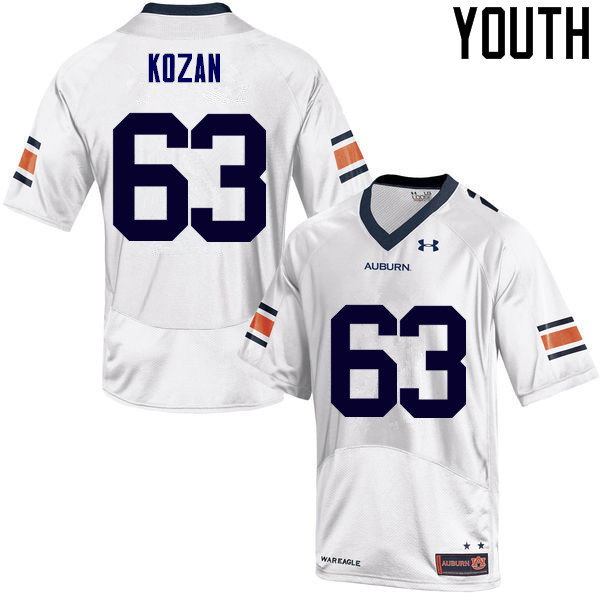 Youth Auburn Tigers #63 Alex Kozan White College Stitched Football Jersey